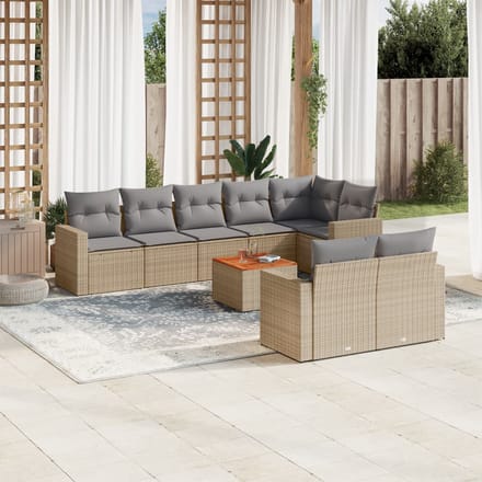 vidaXL - 9-delige - Loungeset - met - kussens - poly - rattan - beige