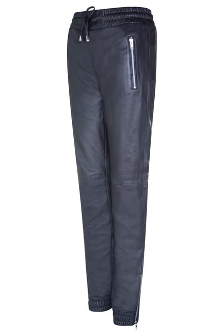 Zwart leren nappabroek voor dames, joggingbroek