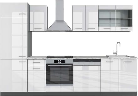 Vicco R-Line Complete keukeneenheid – 300 cm, WB Marmer Wit hoogglans/antraciet