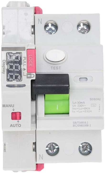 Aardlekschakelaar PA66 - Automatische Reset - Slim Huis - Digitaal Display - 2P 63A - Grijs
