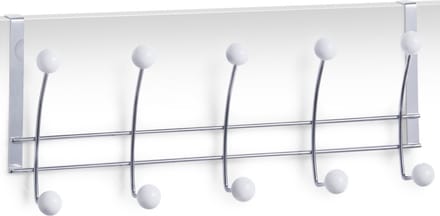 Zeller kapstok met 5 haken - zilver/wit - 48 cm - deurbevestiging