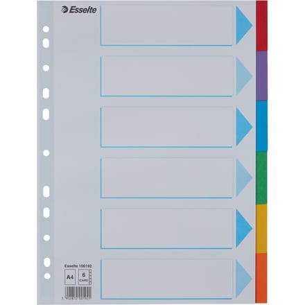 Tabbladen Esselte Standaard A4 6-delig karton 11-rings met voorblad assorti