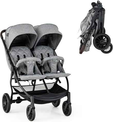 Comfortabele Dubbele Kinderwagen Naast Elkaar Lichtgrijs - Opvouwbaar en Verstelbaar