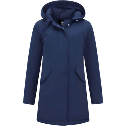 Jas met Capuchon Dames - Lange Winterjas Dames - Getailleerde Jas - Blauwe Jas