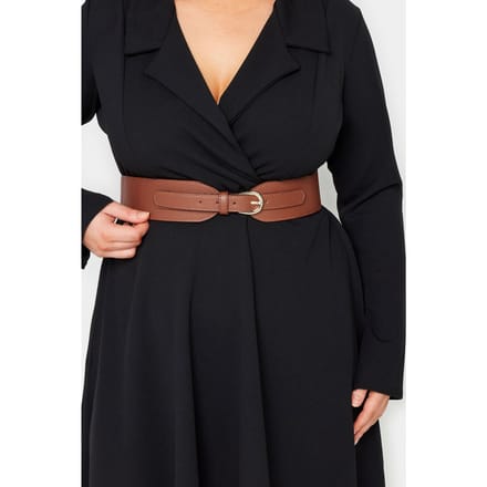 Yours Brede Tailleriem Van Imitatieleer Met Stretch In Bruinsize 52-54