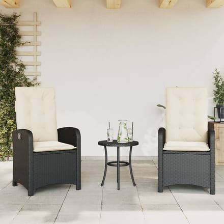 vidaXL - 3-delige - Bistroset - met - kussens - poly - rattan - zwart