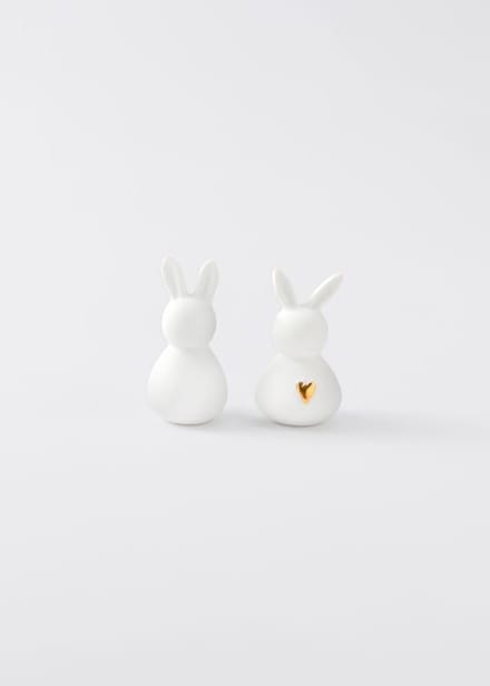 Mini hazen set - Paasfiguren - Lentedecoratie - Twee stuks - Wit