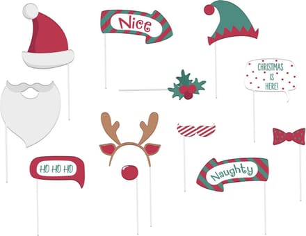 Folat Kerst foto prop set - 12-delig - Christmas party photo booth - fun/feest cadeau