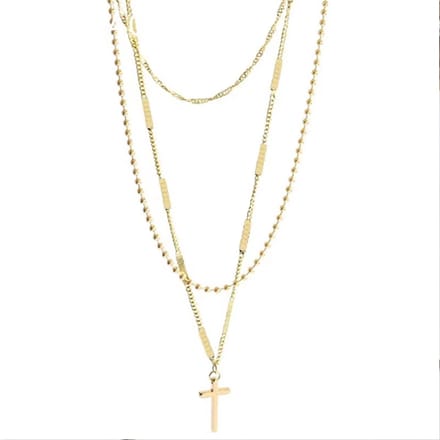 EmmyRovi – Layer Ketting – RVS – Goudkleur – Cross Pendant - Kruis