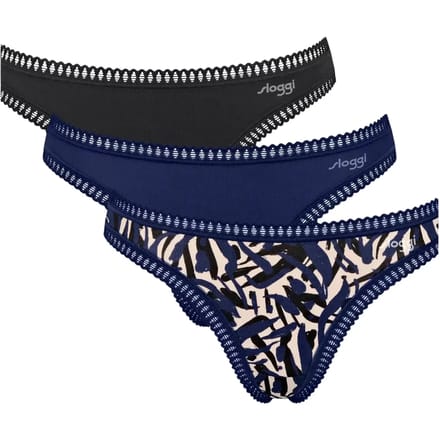 Sloggi Women GO Crush String (3-pack) - dames string - zwart - blauw - print