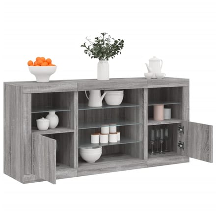 vidaXL - Dressoir - met - LED-verlichting - 142,5x37x67 - cm - grijs - sonoma