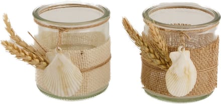 Waxinelichthouder - Jute en Schelpen - 8x8 cm - Set van 2 Stuks