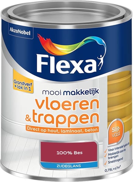 Flexa - Mooi Makkelijk Vloeren & Trappen Zijdeglans - 100% Bes - Mengverf - 750 Ml