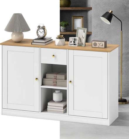 Keukeneiland - Keukenkast - Dressoir - Organizer - Kasten - Houten Werkblad - Lade - Wit