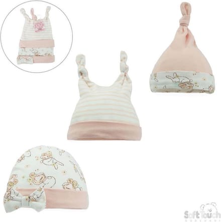 Soft Touch Babymutsjes Bunny Junior Katoen Oranje/wit 3 Stuks