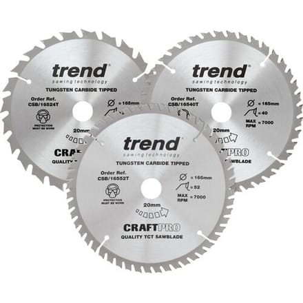 Trend cirkelzaagblad 165x20x1,5mm 24T/40T/52T (3 Stuks)