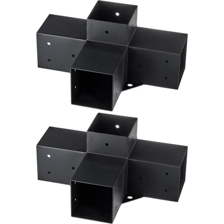 Pergola Beugel Kit 4''x4'', Binnenmaat 3.6 x3.6 2 stuks 4-Weg Robuuste Hoekbeugel Houtbewerking Doe-het-zelf Paalvoet Kit, Eenvoudige Installatie Houten Balken voor