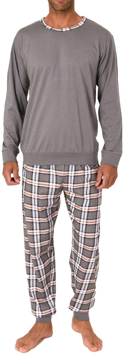 Normann herenpyjama met lange mouwen en geruite jersey broek