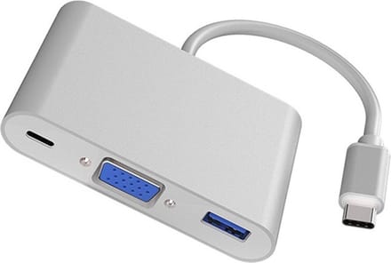 DrPhone HUB6 3-in-1 USB C Hub Converter - Type-C naar USB C Vrouwelijk, VGA, USB 3.0 - 1080P - Zilver