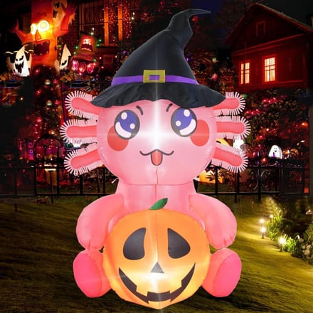 5FT Opblaasbare Halloween Axolotl met Pompoen - Tuindecoratie met LED Verlichting