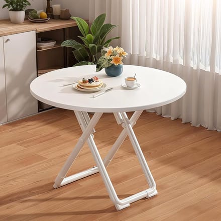 Draagbare Eettafel - Uitschuifbaar Meubel - Ruimtebesparend Eten - Modern Rond Vierkant - 70 cm Diameter - Wit