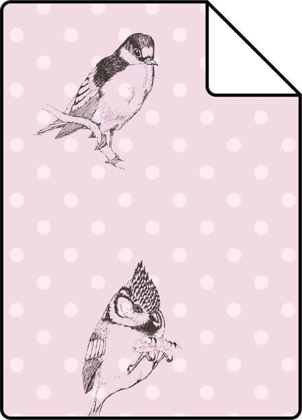 Proefstaal ESTAhome behang vogels zacht roze - 26.5 x 21 cm - 115747-S