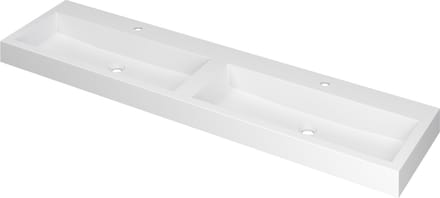 INK Momento wastafel polystone dubbel met 2 kraangaten 180 x 9 x 45 cm, mat wit