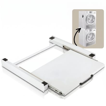 Morelia® Tussenstuk Wasmachine Droger - Inclusief Uitschuifbare Werkplank & Spanband - Stapelkit Wasmachine Droger - Universeel - Wit