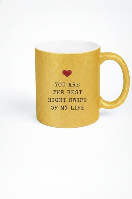 Gouden Glitter Mok "Best Right Swipe" Liefdesbeker - Uniek Romantisch Cadeau