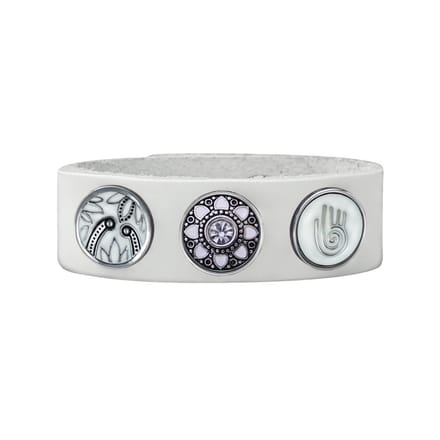 Quiges Dames Leren Armband Wit met 3 Drukknopen Set 19.5 - 21.5cm - EBCMS320