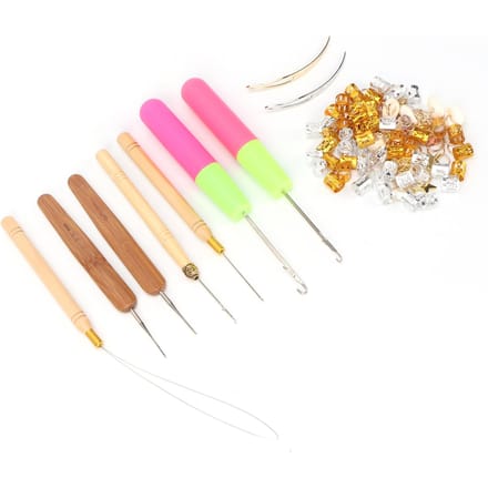 Ensemble Crochet pour Dreadlocks Aiguille Crochet et Perles pour Cheveux Décorations pour Coiffure beige