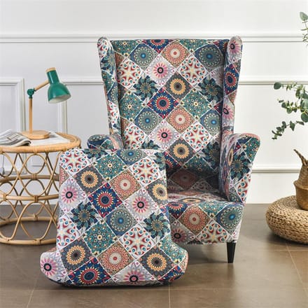 Housse de Chaise Haute à Dossier Imprimé Élastique 2 Pièces Forme Housse de Fauteuil à Oreilles Monoplace gray