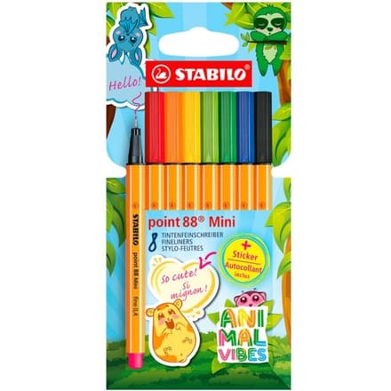 STABILO point 88 Mini - Premium Fineliner - Animal Vibes - Etui Met 8 Kleuren + Sticker