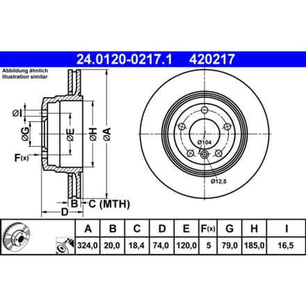 Remschijf ATE 24.0120-0217.1 achter, geventileerd, sterk gecarboniseerd, 1 Stuk