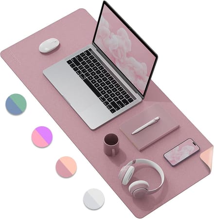 Grote Waterdichte Bureau Onderlegger 90x40cm Dual-Sided Leer Paars+Dusty Pink