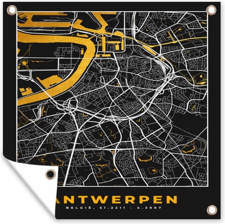 Tuindoek Antwerpen - Stadskaart - Kaart - Goud - Plattegrond - 100x100 cm