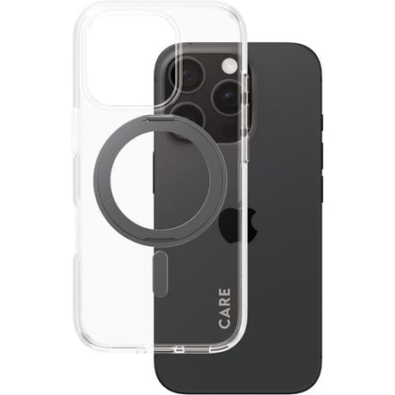 CARE by PanzerGlass Feature Case - Transparant w. - Zwart Kickstand & MagSafe iPhone 16 Pro
