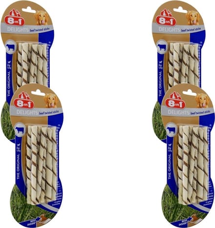 8in1 Delights Twisted Sticks - Hondensnacks - 4 x Rundvlees 10x5.5 g 10 stuks Xsmall