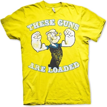 Popeye T-shirt 'These Guns Are Loaded' - geel