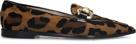 Manfield - Dames - Suède panter loafers met gouden chain - Maat 37
