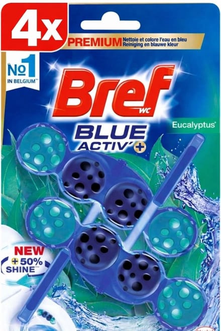4 x Bref WC - Blue Activ' - Toiletblok - Eucalyptus - 2 Blokken