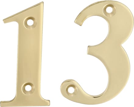 AMIG Huisnummer 13 - massief messing - 10cm - incl. bijpassende schroeven - gepolijst - goudkleur