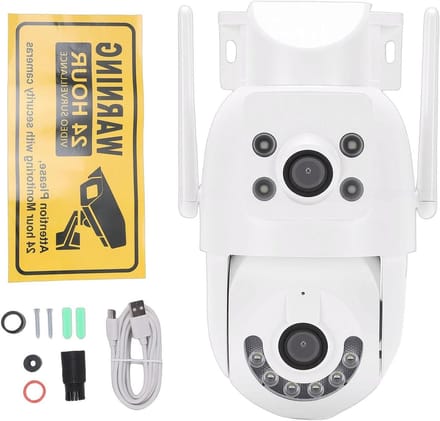 Beveiligingscamera Buiten - Dubbele Lens Camera - Huisbewaking - 360 Graden Zicht - 2K Resolutie - Wit