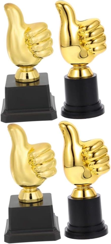 Duim Omhoog Trofee - Awards Medailles - Competitie Prijzen - Duurzaam Plastic Model - 13 cm Lengte - Goud