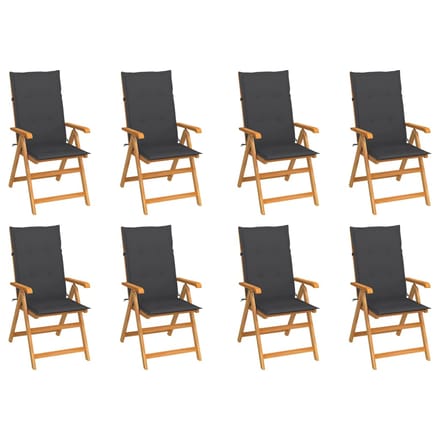 vidaXL - Verstelbare - klapstoelen - met - kussens, - 8 - stuks, - massief - teakhout