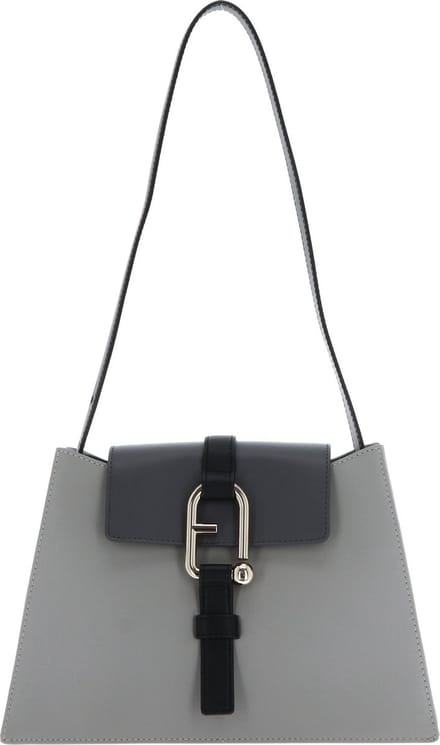 FURLA Leren Schoudertas Nuvola Shoulder Bag Cenere + Soil + Nero Grijs