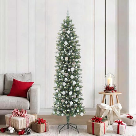 vidaXL - Kunstmatige - slanke - kerstboom - Groen - en - Wit - 210 - cm