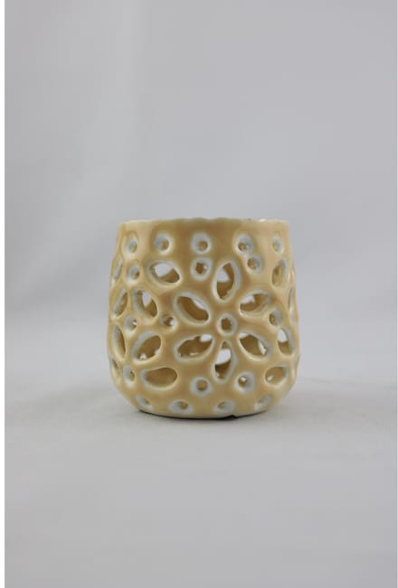 Waxinelichthouder beige 8x8x7cm
