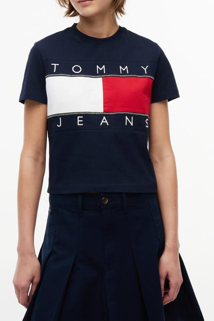 Tommy Hilfiger Regular Flag Ss Tee Dark Night Navy Größe: S | Hemden Outlet | Damen | Schwarz