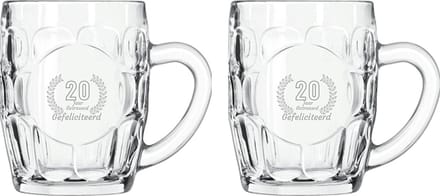 Gegraveerde set Bierpullen 55cl Gefeliciteerd 20 jaar getrouwd